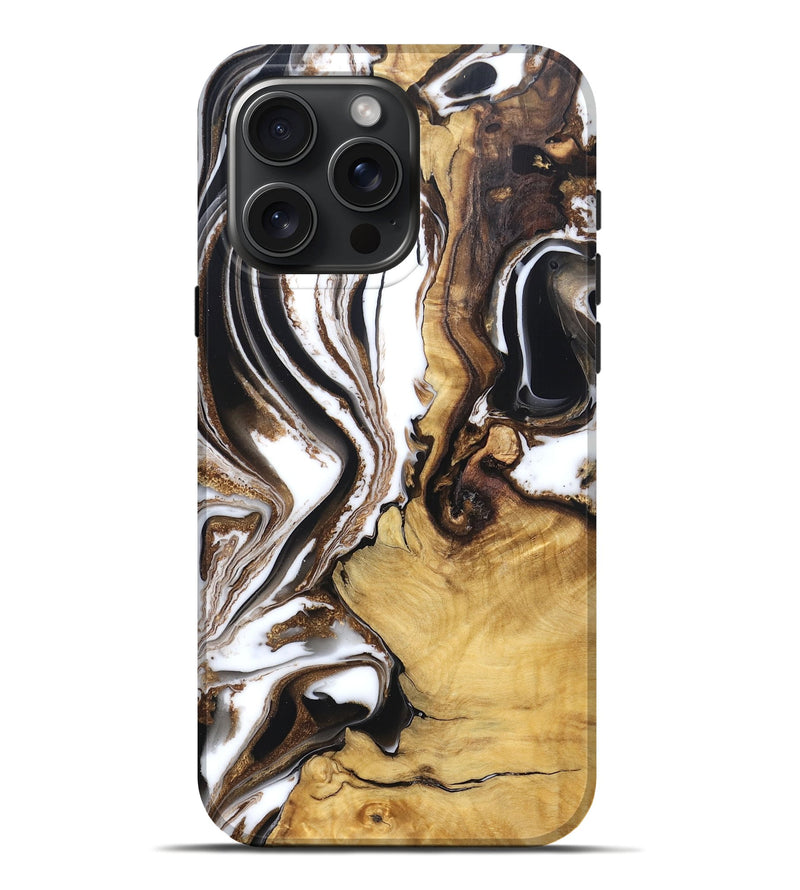 iPhone 16 Pro Max Wood Live Edge Phone Case - Chrissy (Black & White, 832677)