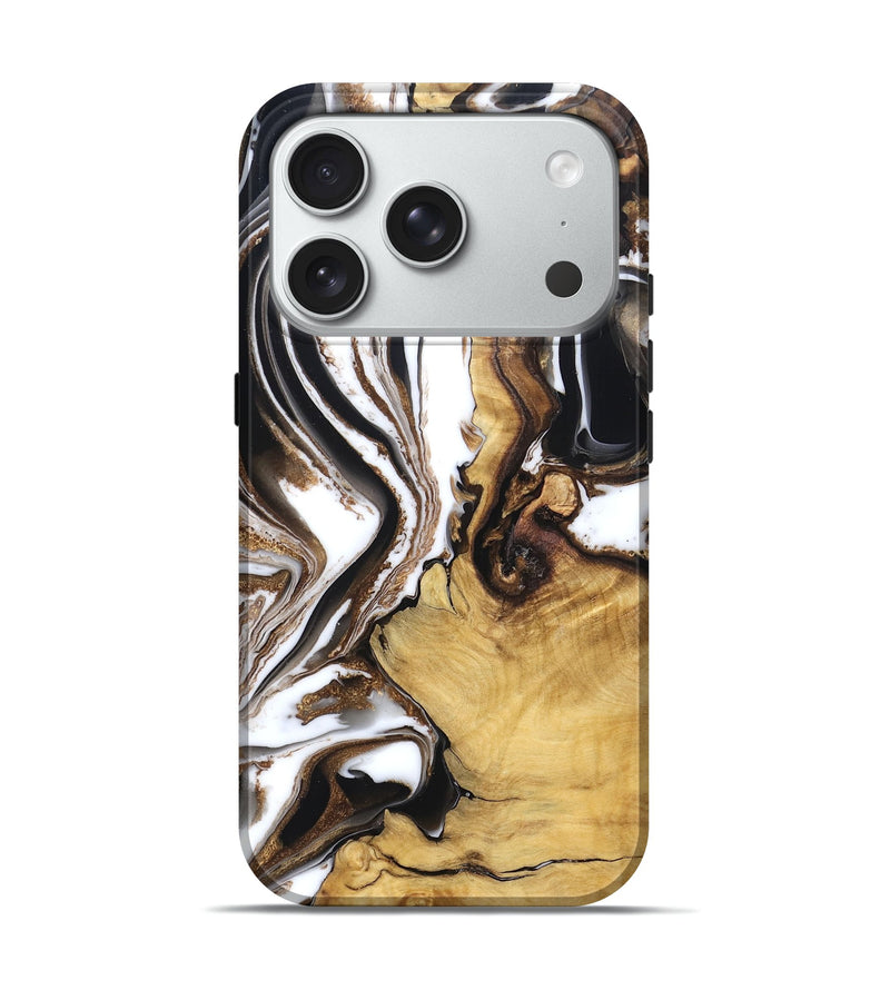 iPhone 18 Pro Wood Live Edge Phone Case - Chrissy (Black & White, 832677)