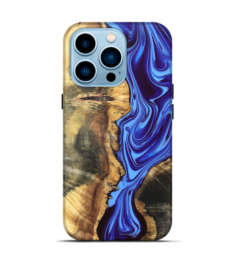 iPhone 14 Pro Wood Live Edge Phone Case - Demario (Blue, 832682)