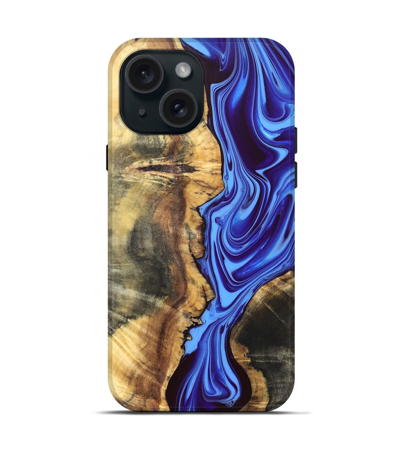 iPhone 15 Wood Live Edge Phone Case - Demario (Blue, 832682)