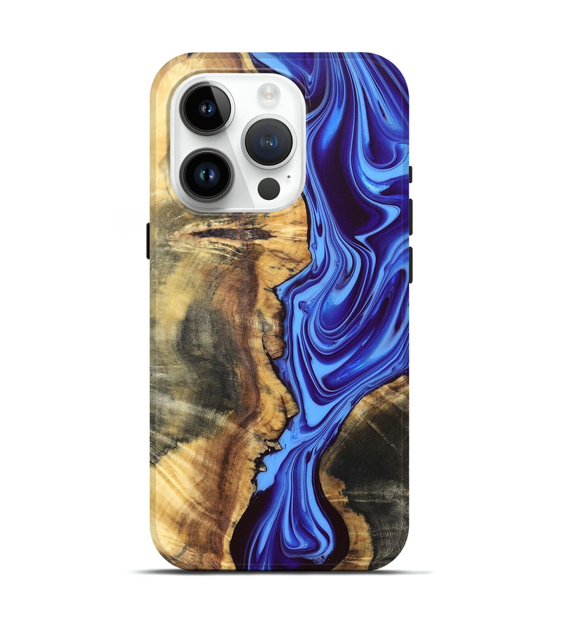 iPhone 15 Pro Wood Live Edge Phone Case - Demario (Blue, 832682)