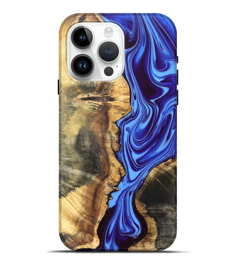 iPhone 15 Pro Max Wood Live Edge Phone Case - Demario (Blue, 832682)