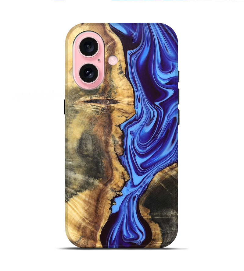 iPhone 16 Wood Live Edge Phone Case - Demario (Blue, 832682)