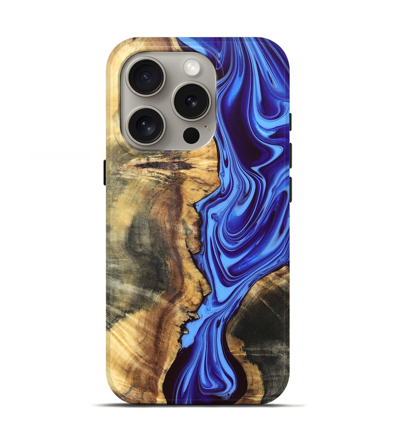 iPhone 16 Pro Wood Live Edge Phone Case - Demario (Blue, 832682)