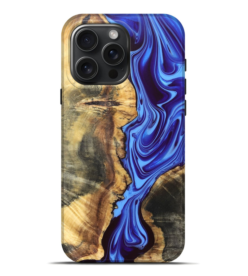 iPhone 16 Pro Max Wood Live Edge Phone Case - Demario (Blue, 832682)