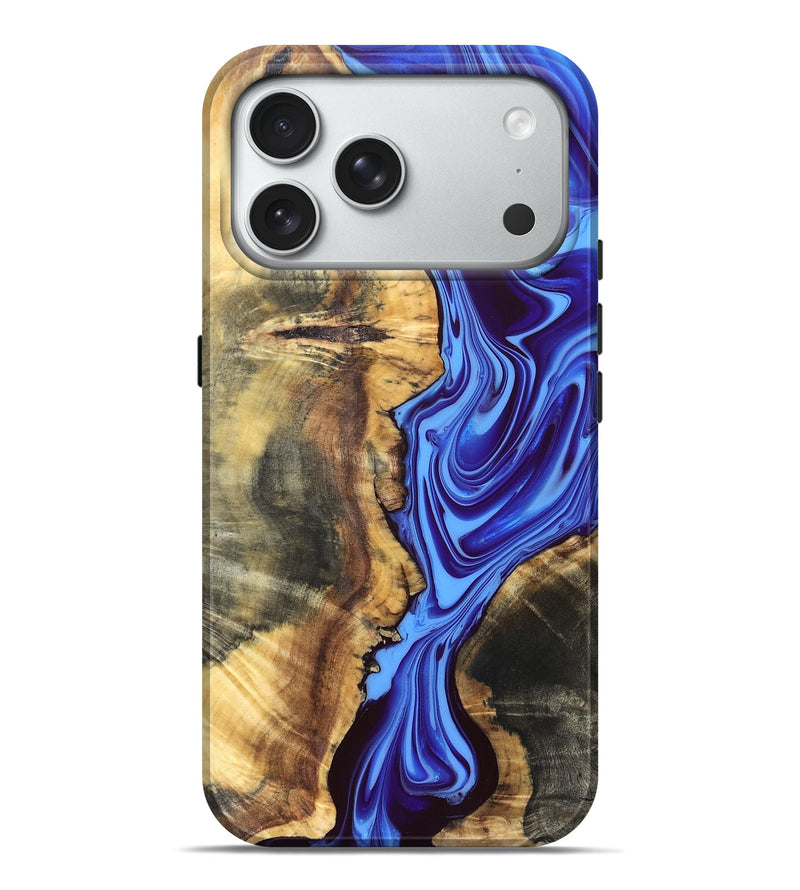 iPhone 18 Pro Max Wood Live Edge Phone Case - Demario (Blue, 832682)