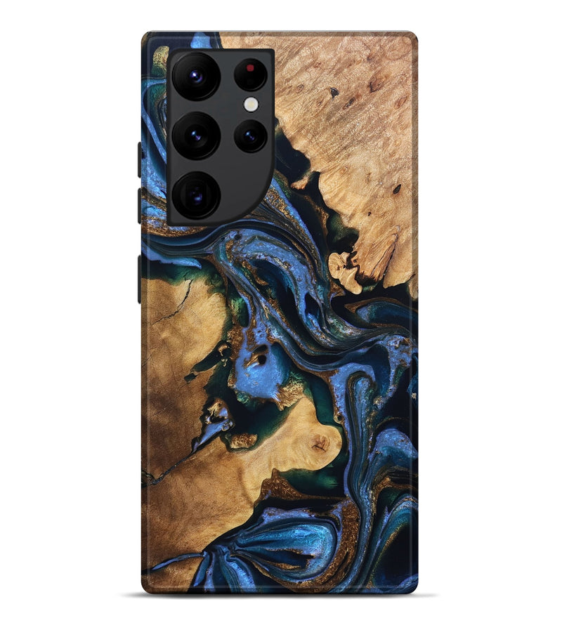Galaxy S22 Ultra Wood Live Edge Phone Case - Adalynn (Teal & Gold, 832690)