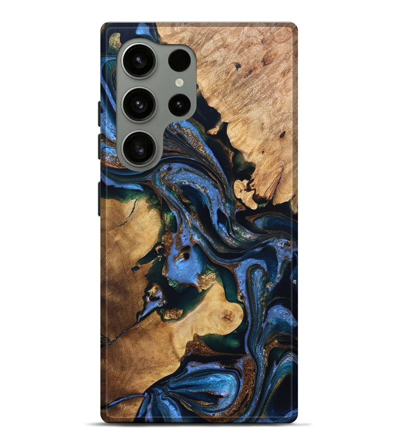Galaxy S24 Ultra Wood Live Edge Phone Case - Adalynn (Teal & Gold, 832690)