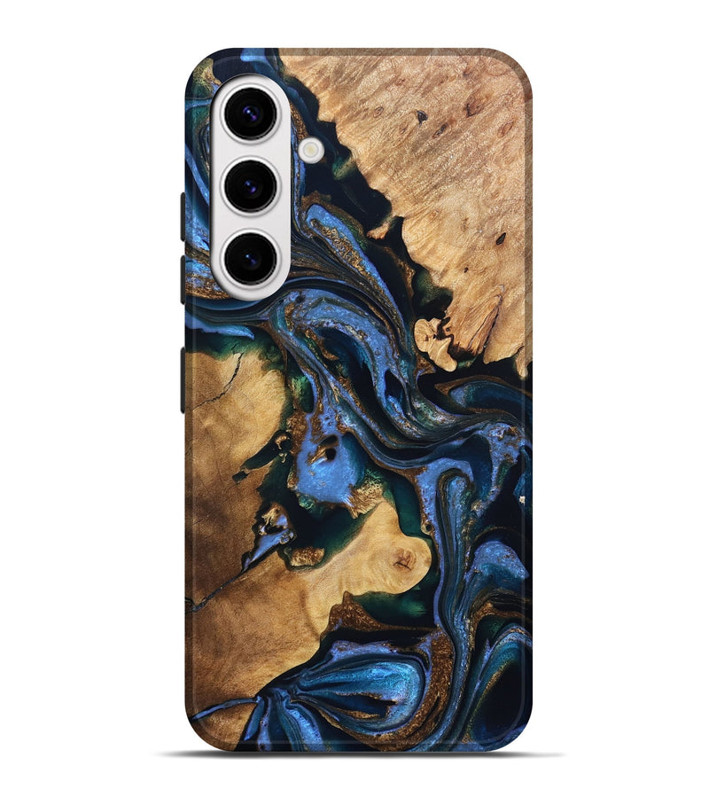Galaxy S25 Plus Wood Live Edge Phone Case - Adalynn (Teal & Gold, 832690)