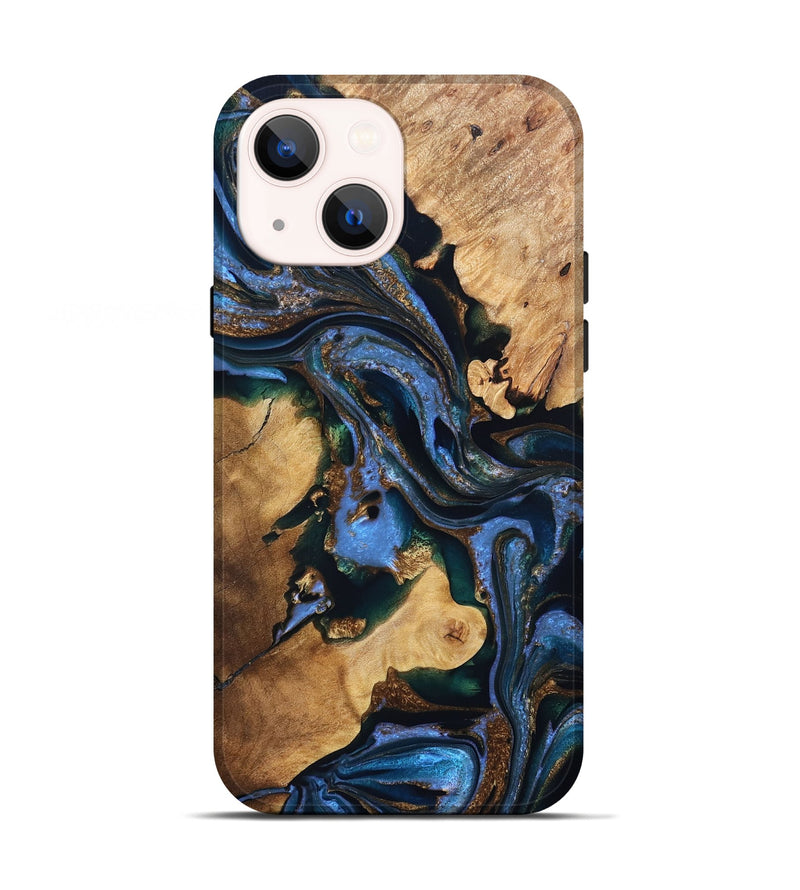 iPhone 13 Wood Live Edge Phone Case - Adalynn (Teal & Gold, 832690)