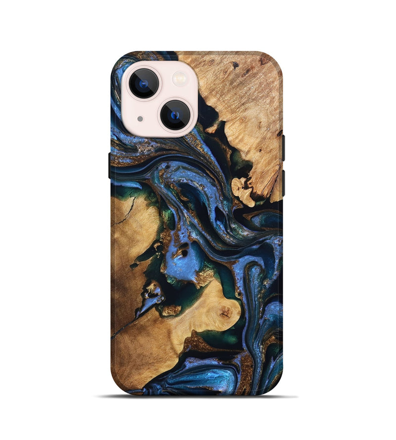 iPhone 13 mini Wood Live Edge Phone Case - Adalynn (Teal & Gold, 832690)
