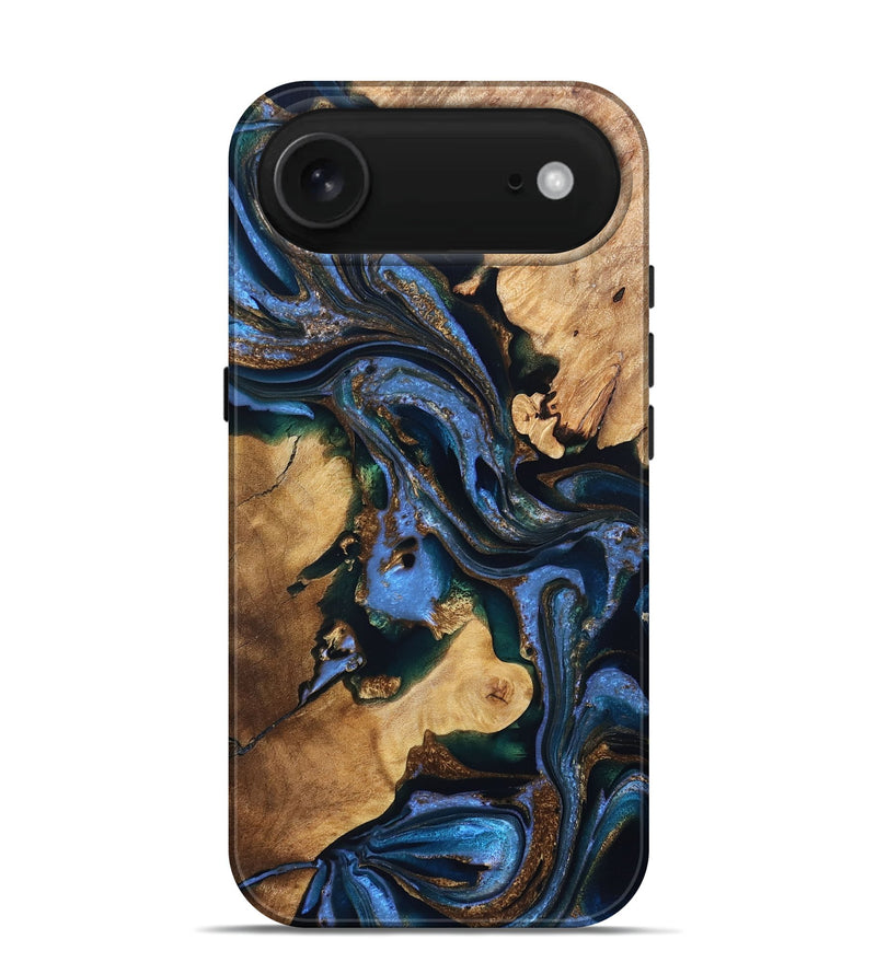 iPhone 17 Air Wood Live Edge Phone Case - Adalynn (Teal & Gold, 832690)
