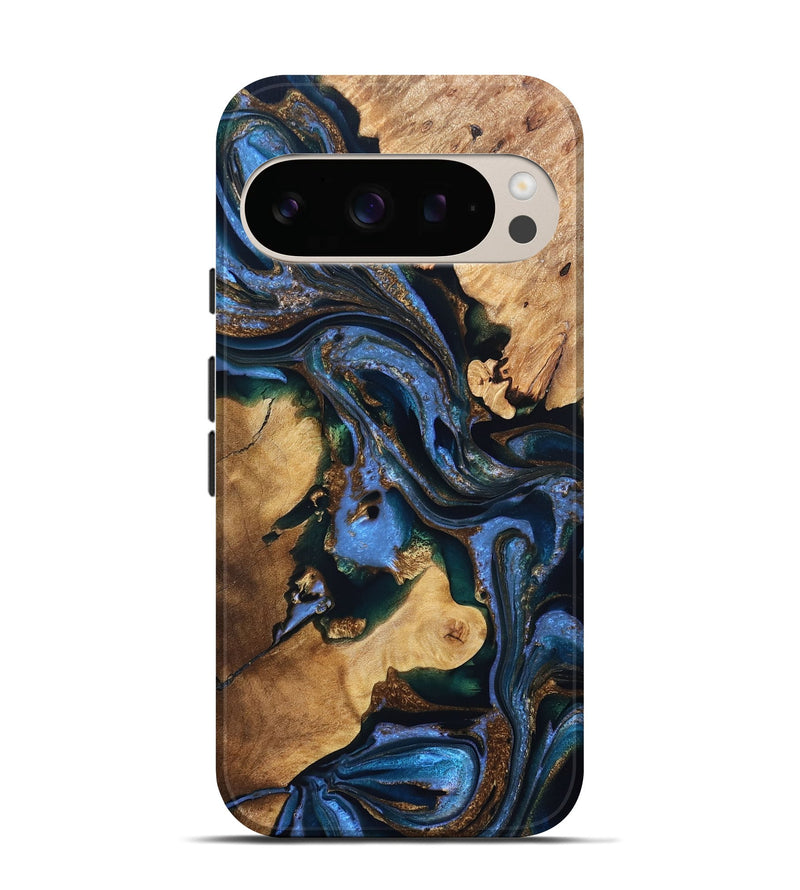 Pixel 10 Pro Wood Live Edge Phone Case - Adalynn (Teal & Gold, 832690)