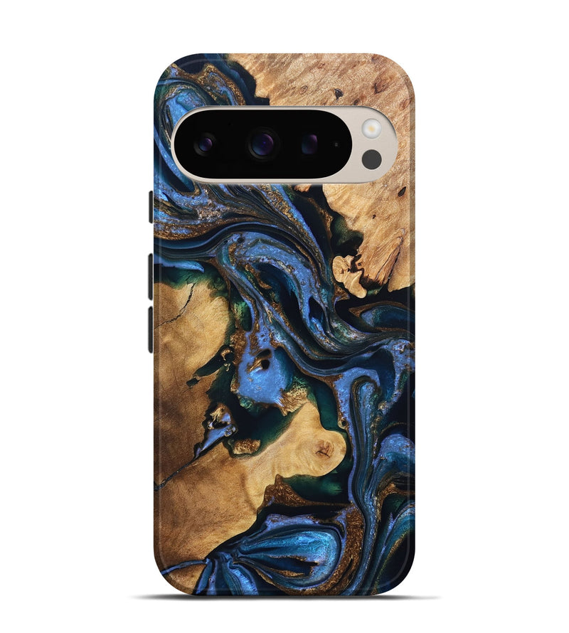 Pixel 9 Wood Live Edge Phone Case - Adalynn (Teal & Gold, 832690)