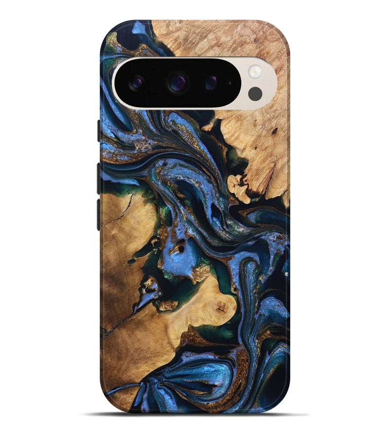 Pixel 9 Pro XL Wood Live Edge Phone Case - Adalynn (Teal & Gold, 832690)