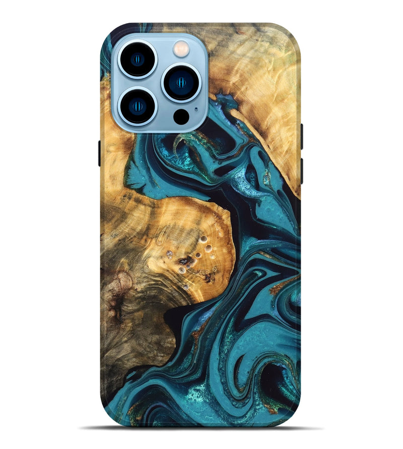 iPhone 14 Pro Max Wood Live Edge Phone Case - Elaina (Blue, 832692)
