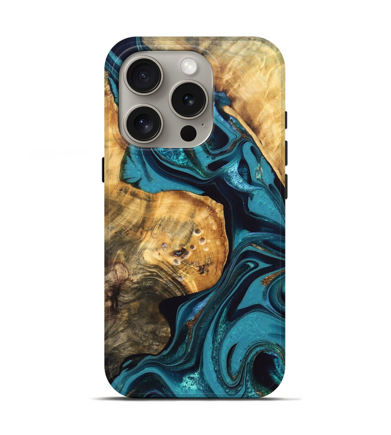 iPhone 16 Pro Wood Live Edge Phone Case - Elaina (Blue, 832692)