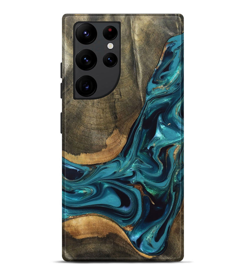 Galaxy S22 Ultra Wood Live Edge Phone Case - Rilla (Teal & Gold, 832695)
