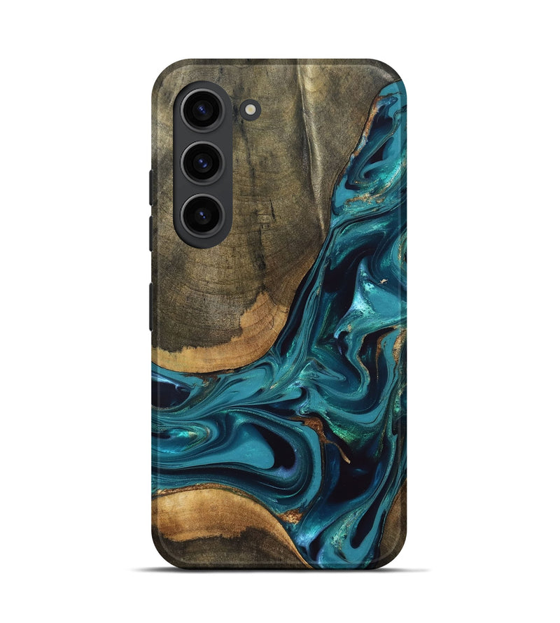 Galaxy S23 Wood Live Edge Phone Case - Rilla (Teal & Gold, 832695)