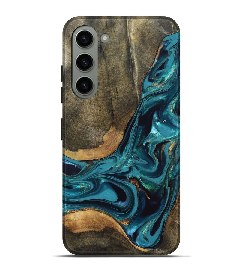 Galaxy S23 Plus Wood Live Edge Phone Case - Rilla (Teal & Gold, 832695)