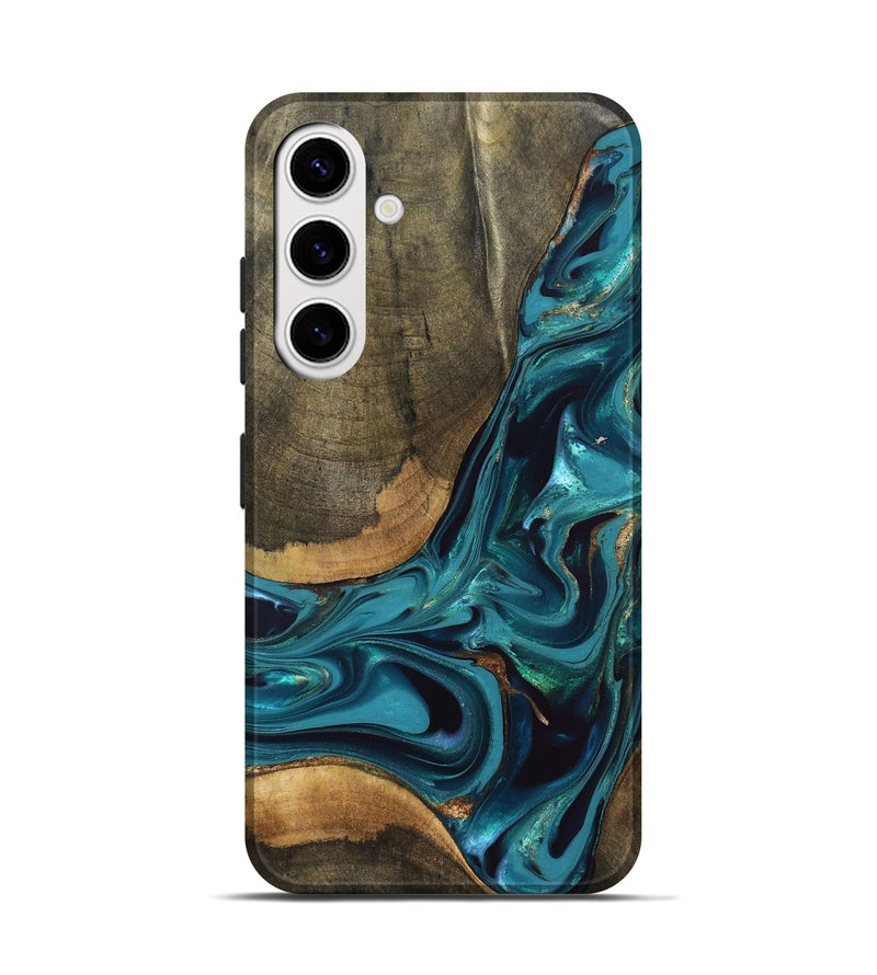 Galaxy S25 Wood Live Edge Phone Case - Rilla (Teal & Gold, 832695)