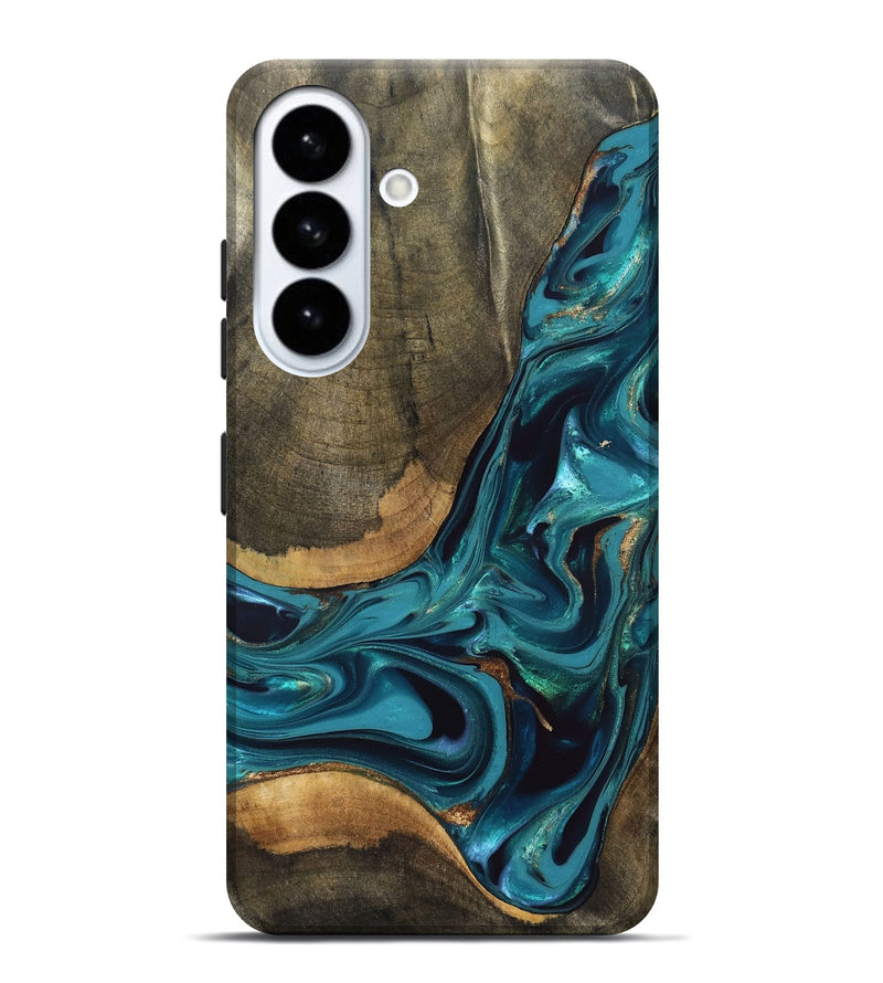 Galaxy S26 Plus Wood Live Edge Phone Case - Rilla (Teal & Gold, 832695)