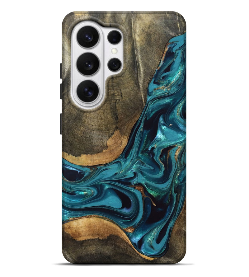 Galaxy S26 Ultra Wood Live Edge Phone Case - Rilla (Teal & Gold, 832695)
