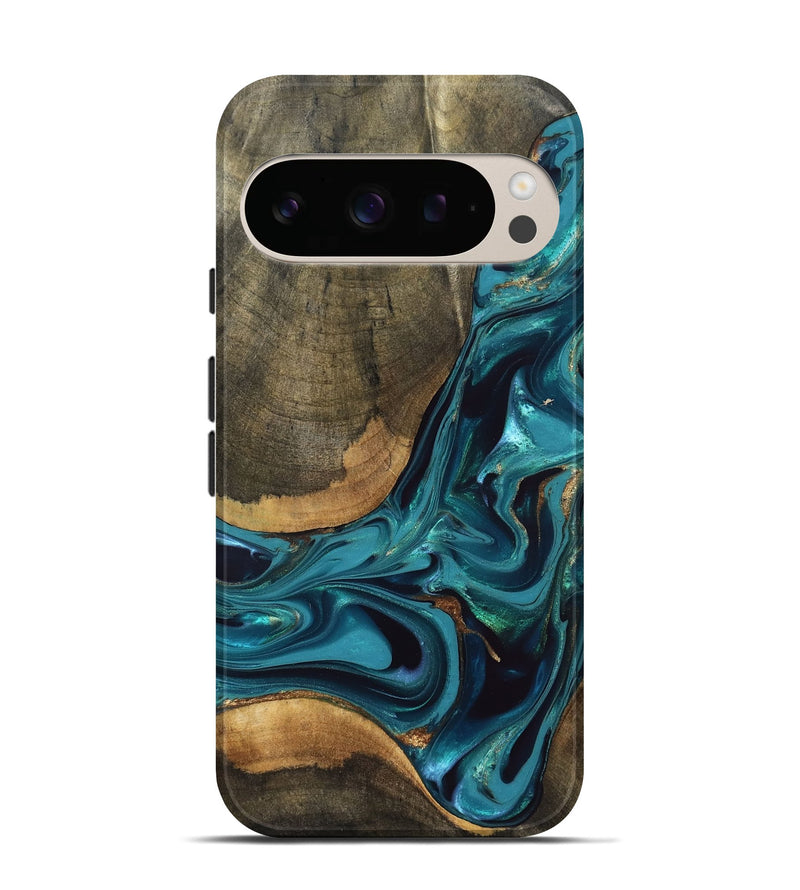 Pixel 10 Pro Wood Live Edge Phone Case - Rilla (Teal & Gold, 832695)
