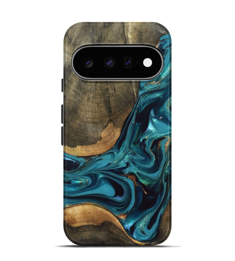 Pixel 11 Pro Wood Live Edge Phone Case - Rilla (Teal & Gold, 832695)