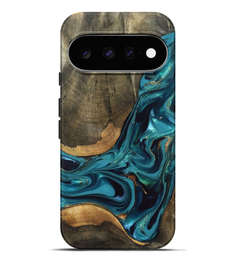 Pixel 11 Pro XL Wood Live Edge Phone Case - Rilla (Teal & Gold, 832695)