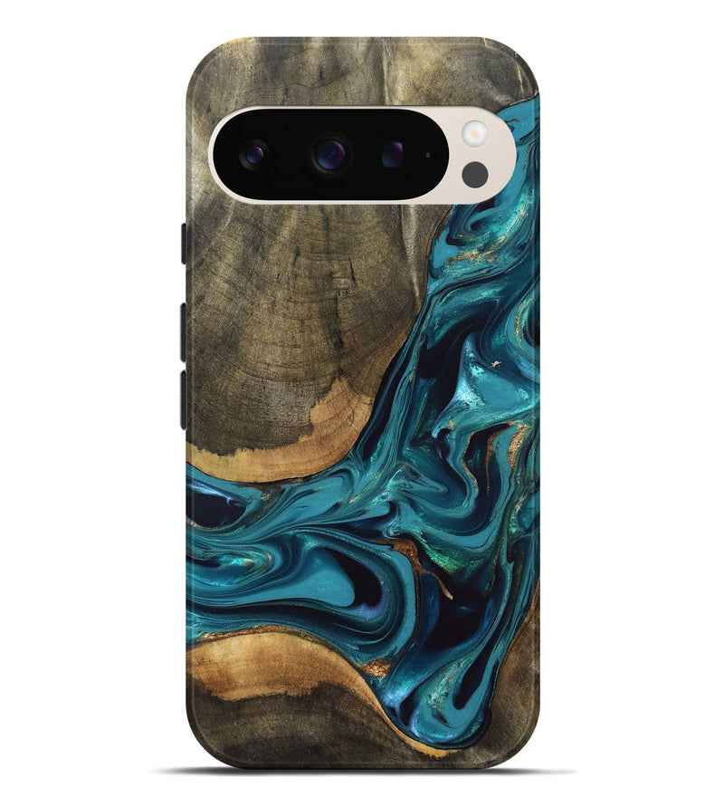 Pixel 9 Pro XL Wood Live Edge Phone Case - Rilla (Teal & Gold, 832695)
