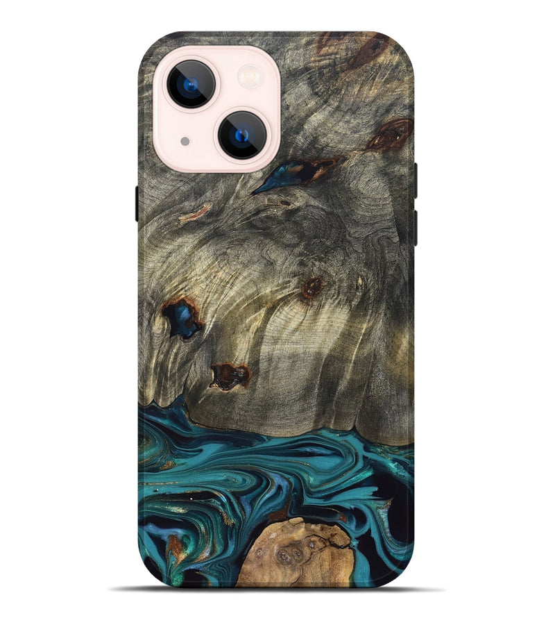 iPhone 14 Plus Wood Live Edge Phone Case - Van (Blue, 832698)