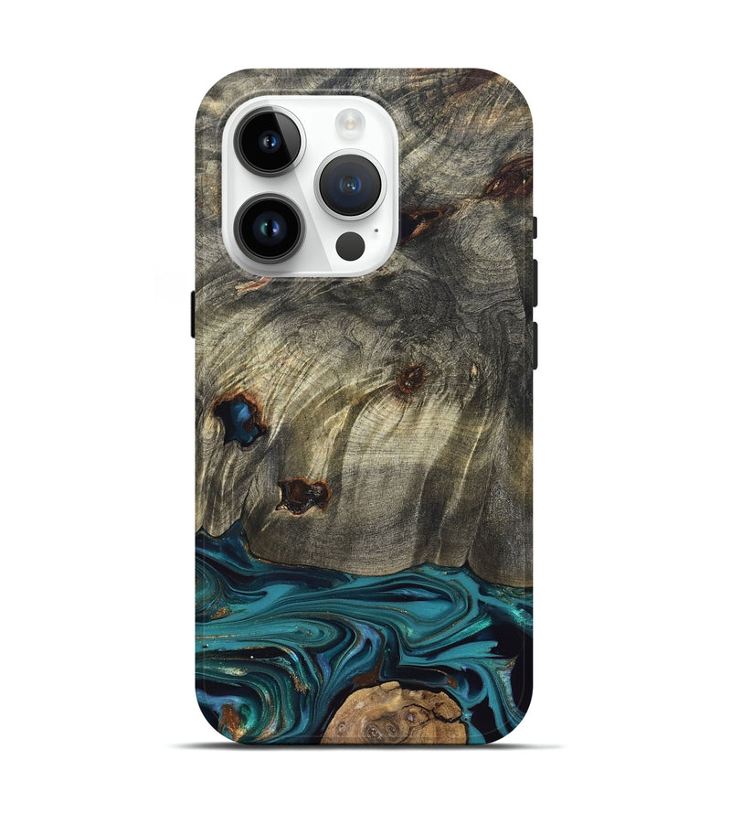 iPhone 15 Pro Wood Live Edge Phone Case - Van (Blue, 832698)