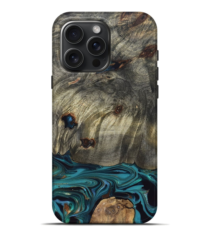 iPhone 16 Pro Max Wood Live Edge Phone Case - Van (Blue, 832698)