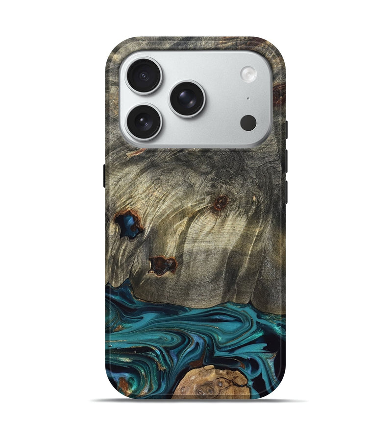iPhone 18 Pro Wood Live Edge Phone Case - Van (Blue, 832698)