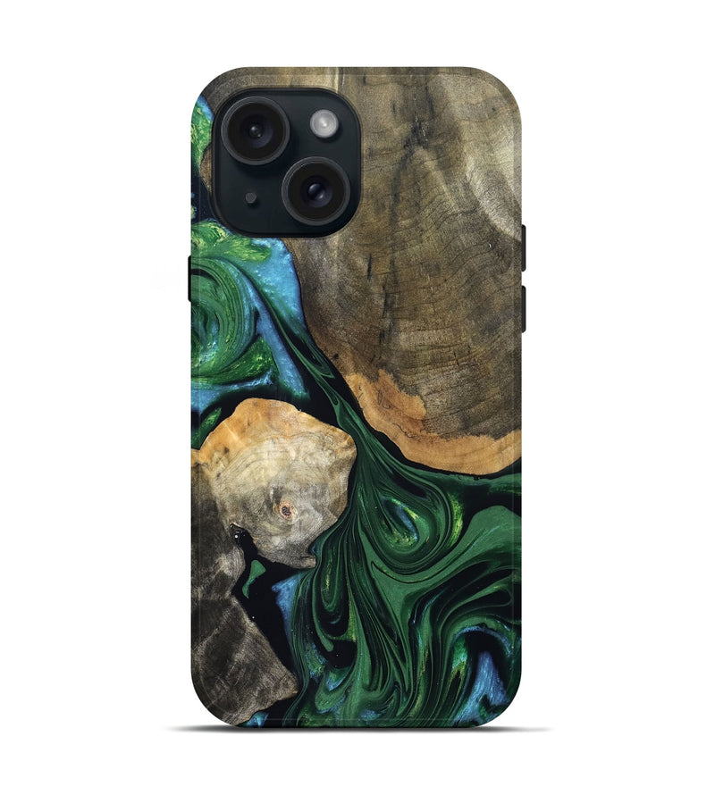 iPhone 15 Wood Live Edge Phone Case - Rubi (Green, 832700)