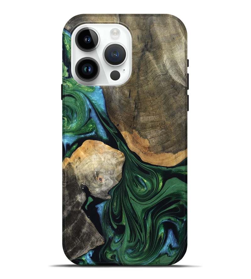 iPhone 15 Pro Max Wood Live Edge Phone Case - Rubi (Green, 832700)
