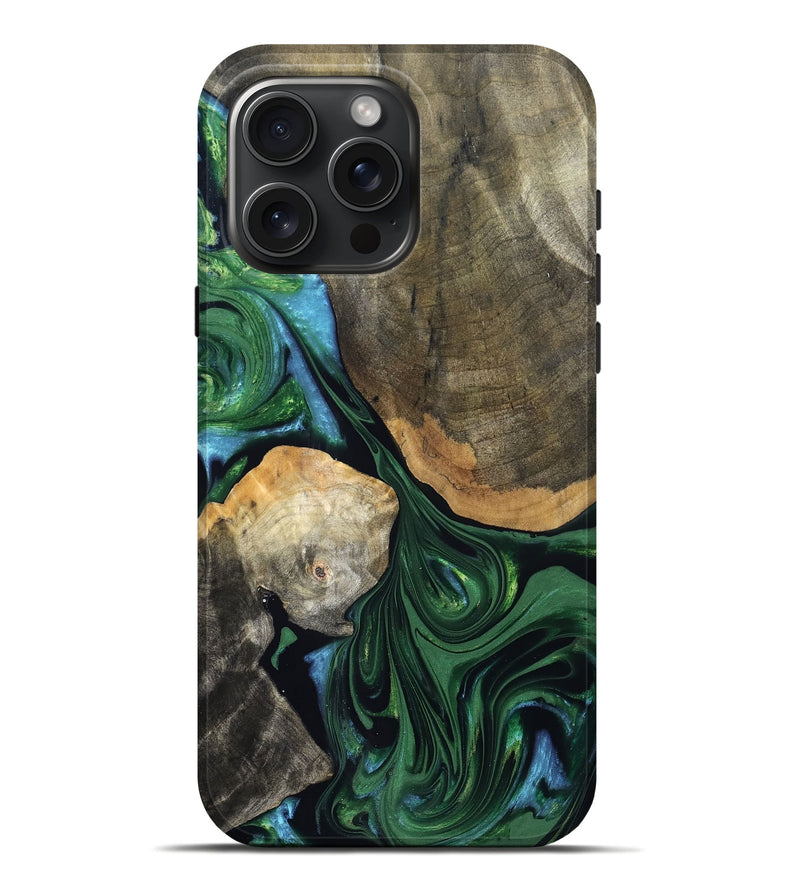 iPhone 16 Pro Max Wood Live Edge Phone Case - Rubi (Green, 832700)