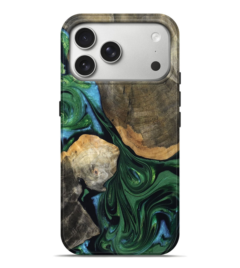 iPhone 17 Pro Max Wood Live Edge Phone Case - Rubi (Green, 832700)