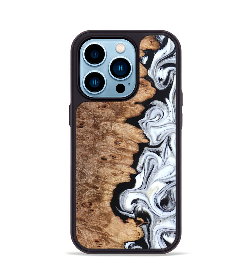 iPhone 14 Pro Wood Phone Case - Kayli (Black & White, 832723)