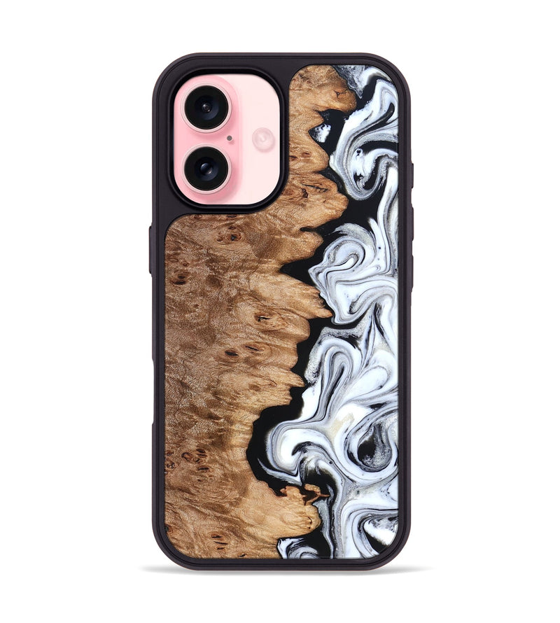 iPhone 16 Wood Phone Case - Kayli (Black & White, 832723)