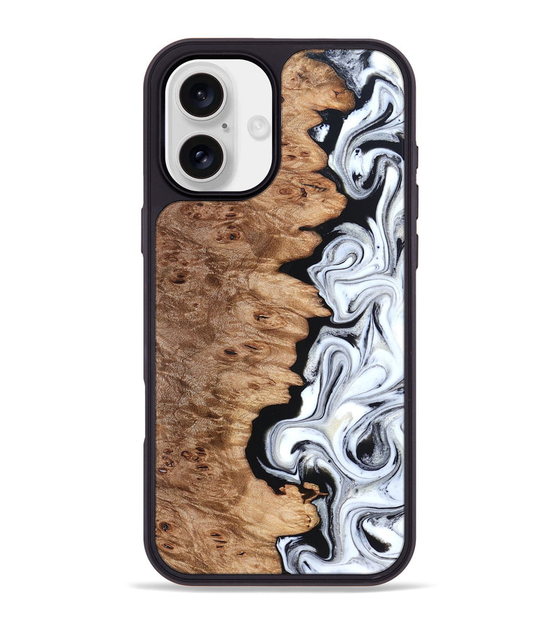 iPhone 16 Plus Wood Phone Case - Kayli (Black & White, 832723)