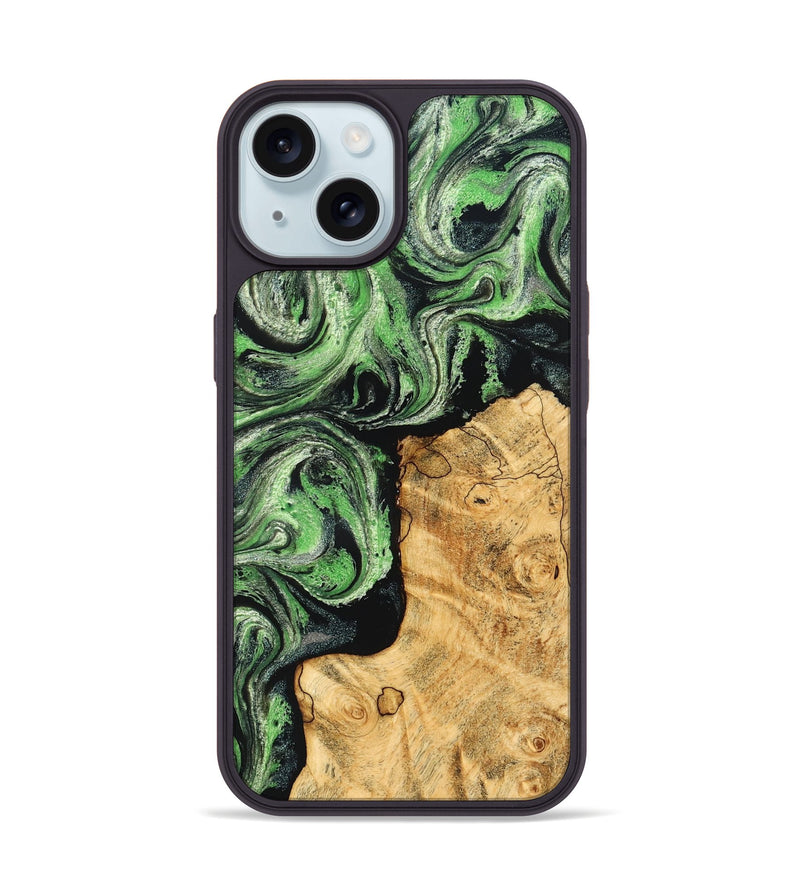 iPhone 15 Wood Phone Case - Malvina (Green, 832730)