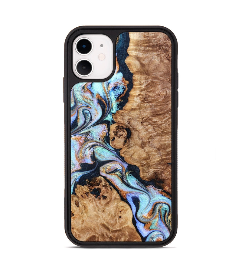 iPhone 11 Wood Phone Case - Lane (Teal & Gold, 832738)