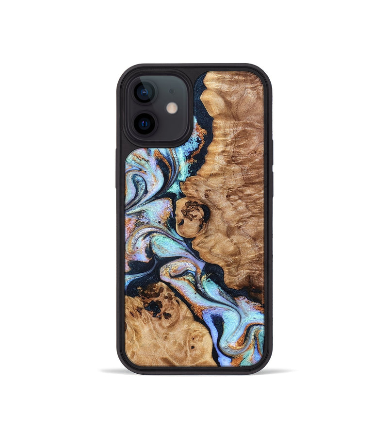 iPhone 12 mini Wood Phone Case - Lane (Teal & Gold, 832738)