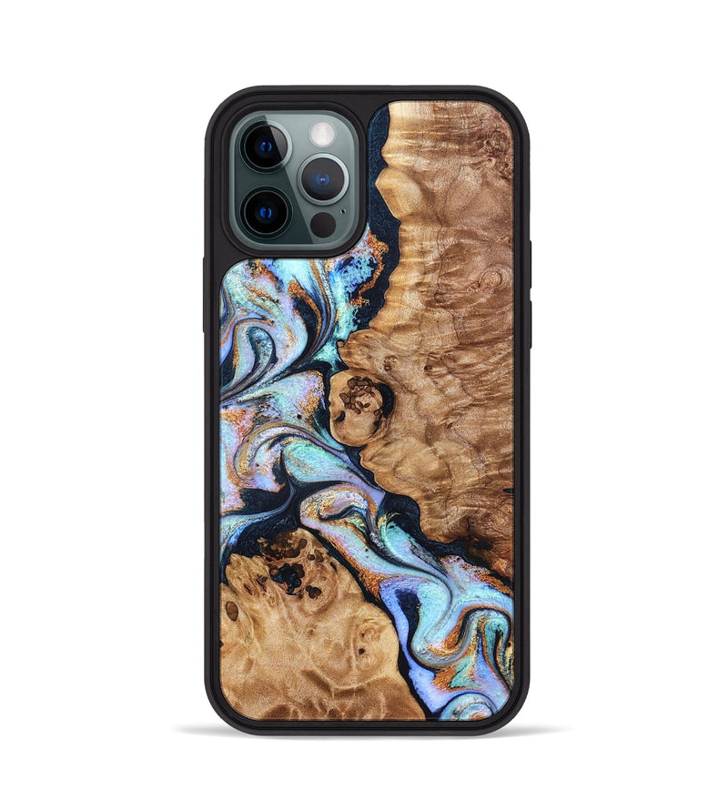 iPhone 12 Pro Wood Phone Case - Lane (Teal & Gold, 832738)