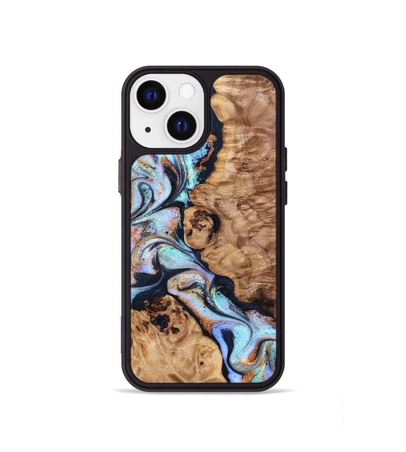 iPhone 13 mini Wood Phone Case - Lane (Teal & Gold, 832738)