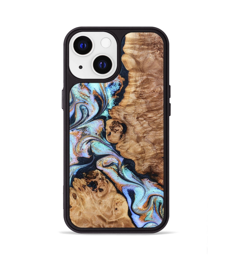 iPhone 13 Wood Phone Case - Lane (Teal & Gold, 832738)