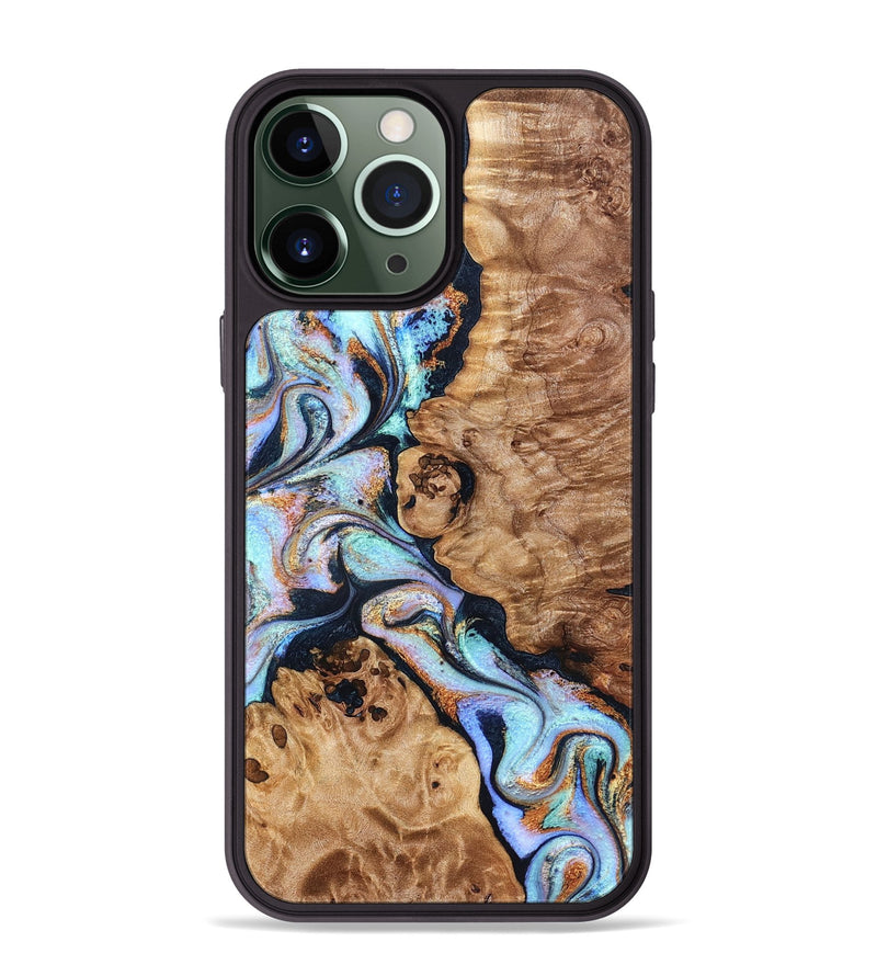 iPhone 13 Pro Max Wood Phone Case - Lane (Teal & Gold, 832738)