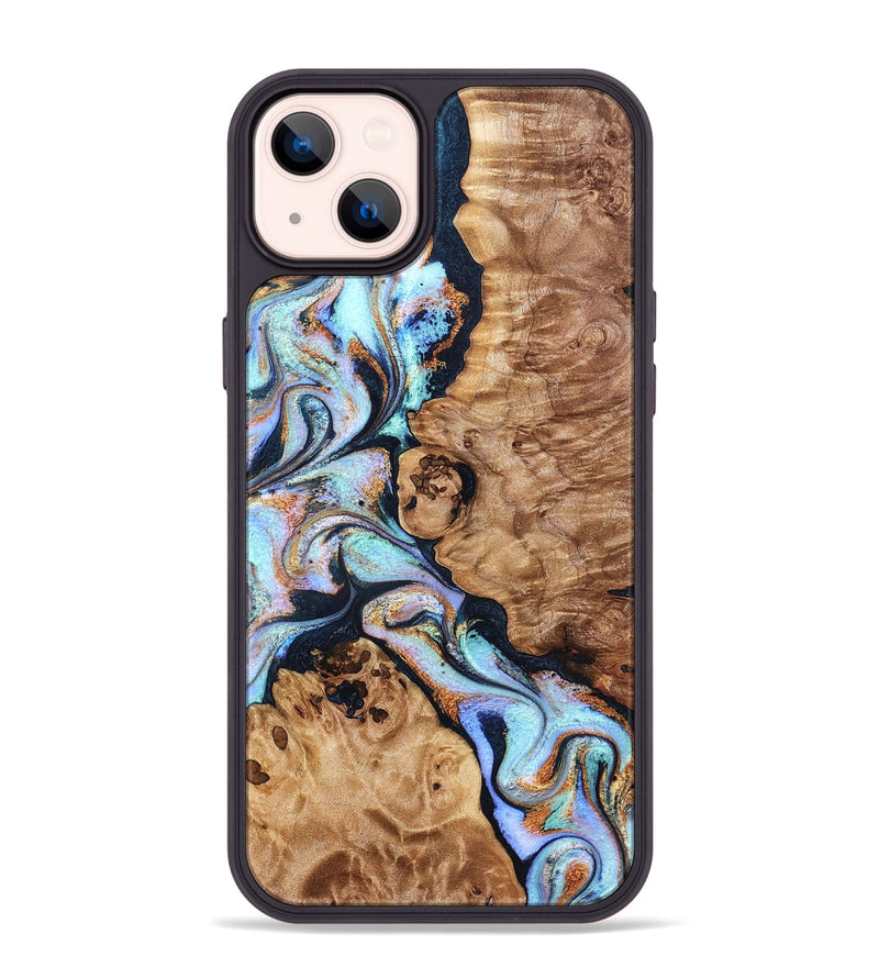 iPhone 14 Plus Wood Phone Case - Lane (Teal & Gold, 832738)